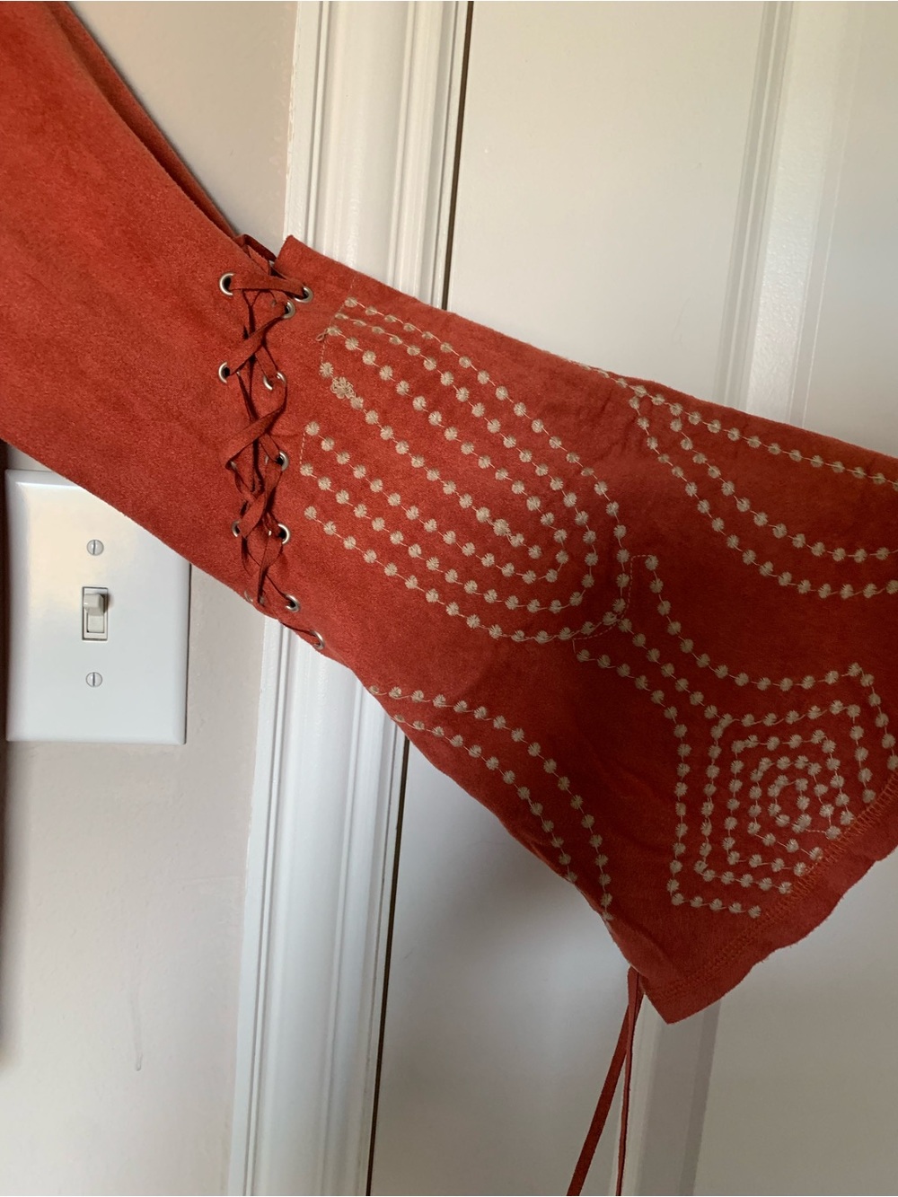 Monoreno Rust Studded Open-Front Suede Shrug - Picture 2 of 3